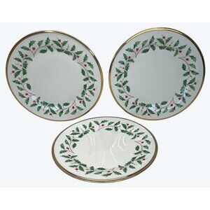 3 Lenox Dimension Holiday Holly & Berries Salad Plates 8 1/8"